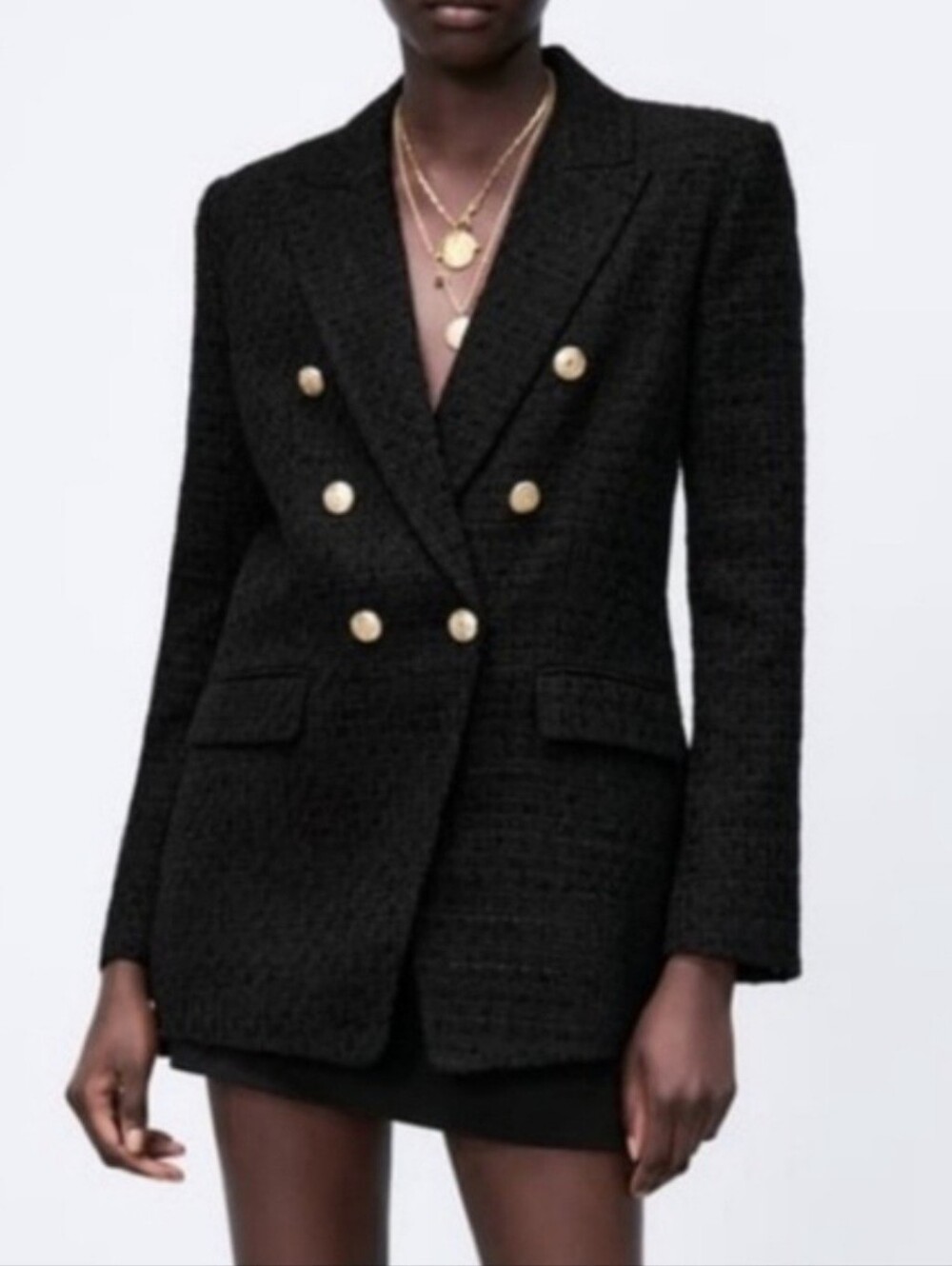 Zara Textured Double Breasted Blazer With Gold Button Detail, Size S